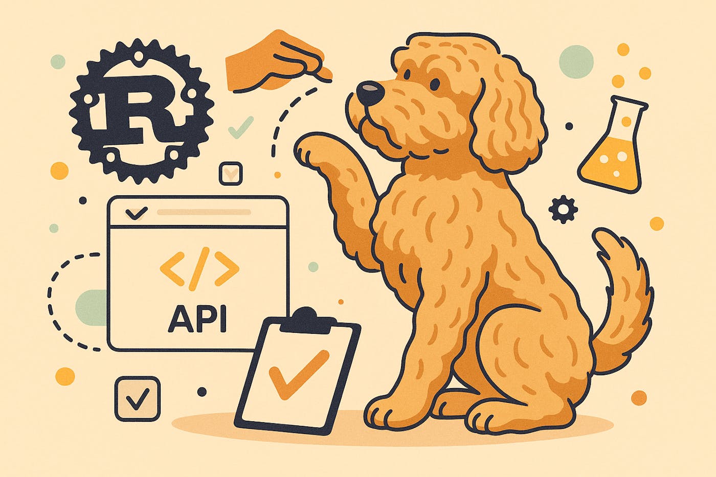 Image showing the Rust logo and a dog that is repeating a trick