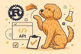 Image showing the Rust logo and a dog that is repeating a trick