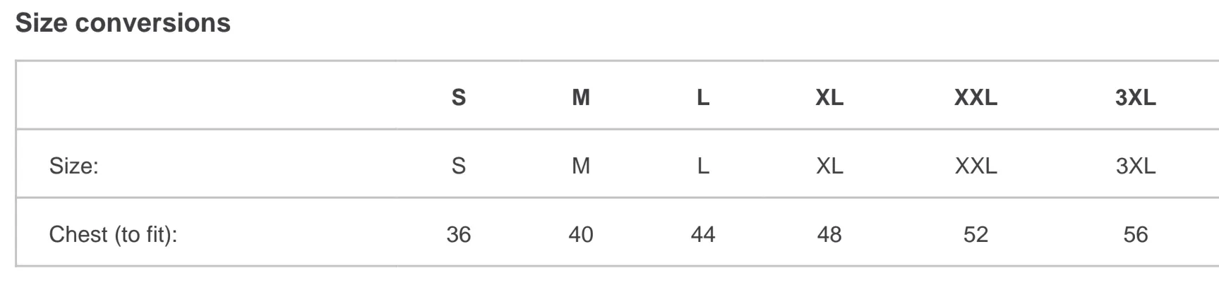 Adult t-shirt sizing