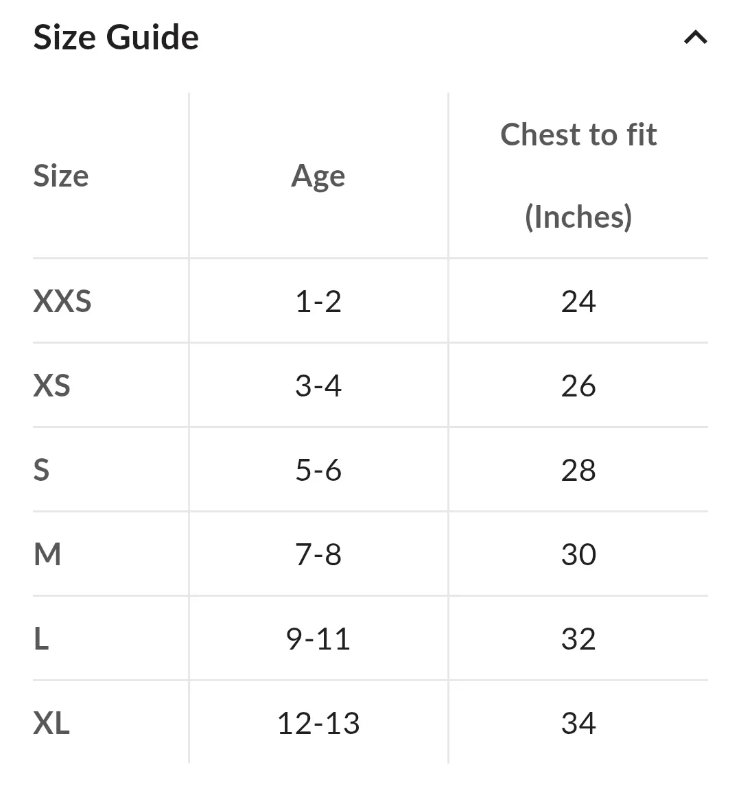 Child Hoodie sizing