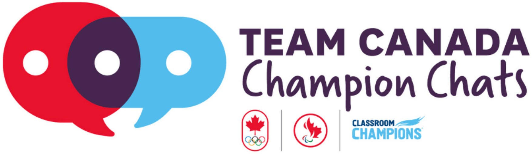 Two voice bubbles, next to the text 'Team Canada Champion Chats'