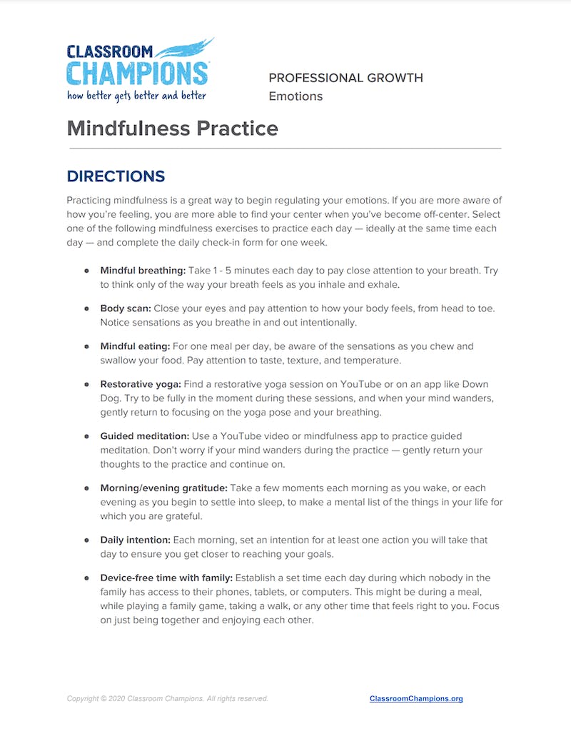 Preview image of a Mindfulness Practice worksheet