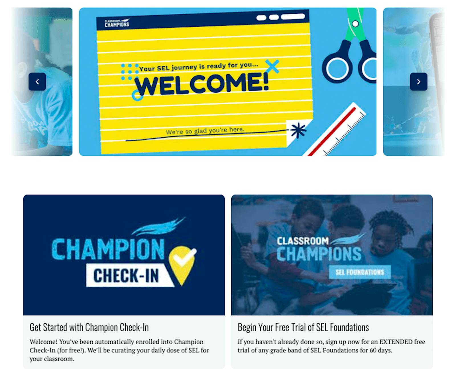 A screenshot of the new Classroom Champions platform