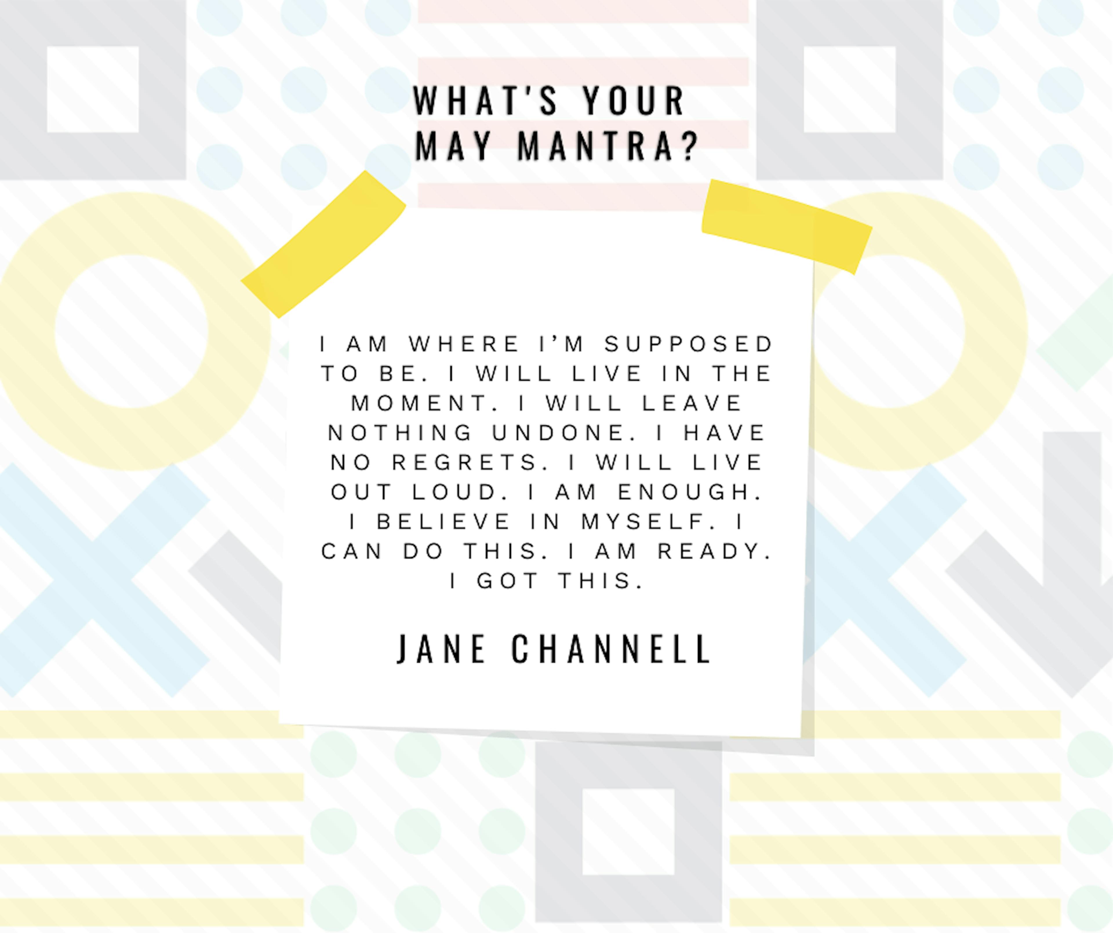 Quote from Jane Channell overlaying a colorful background