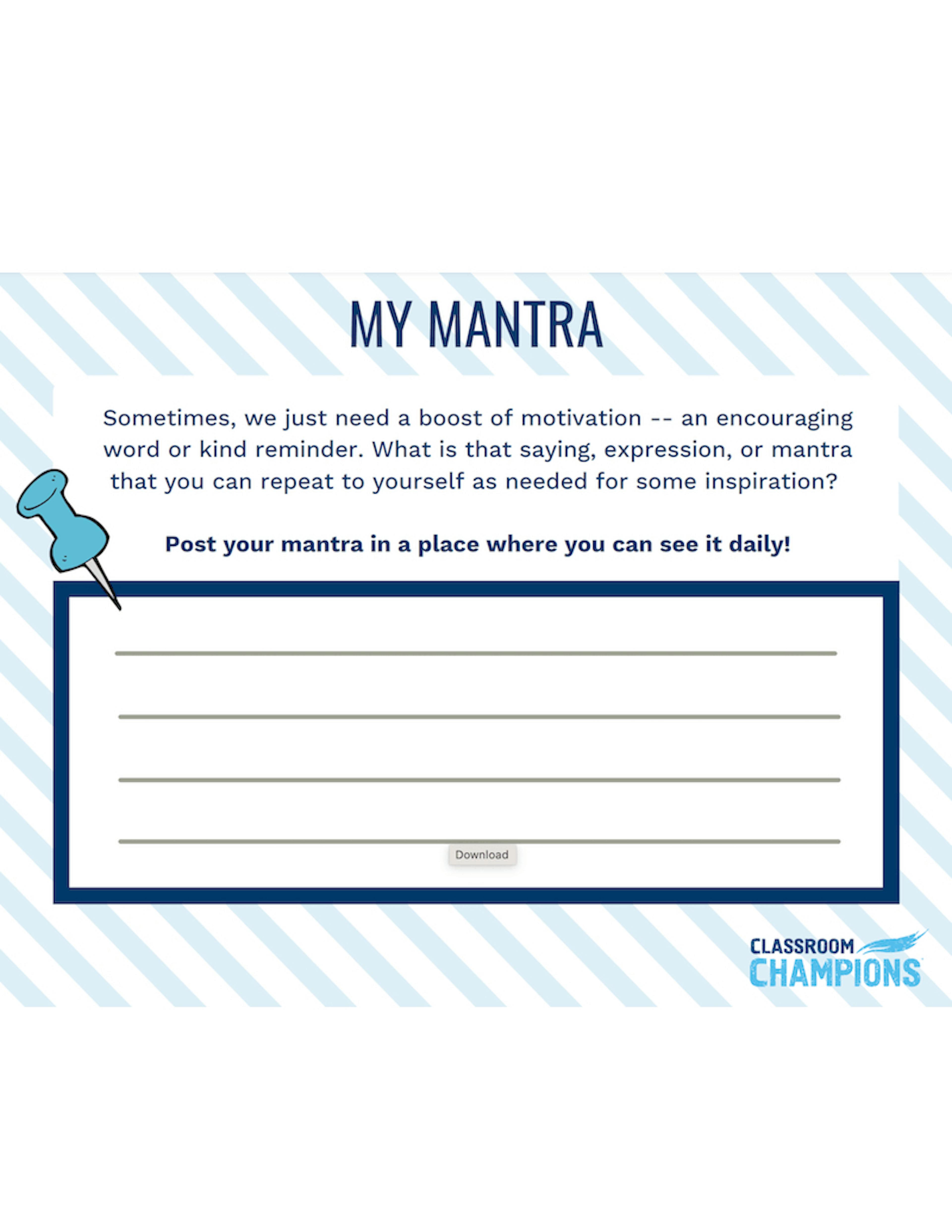 Preview image of a 'My Mantra' worksheet