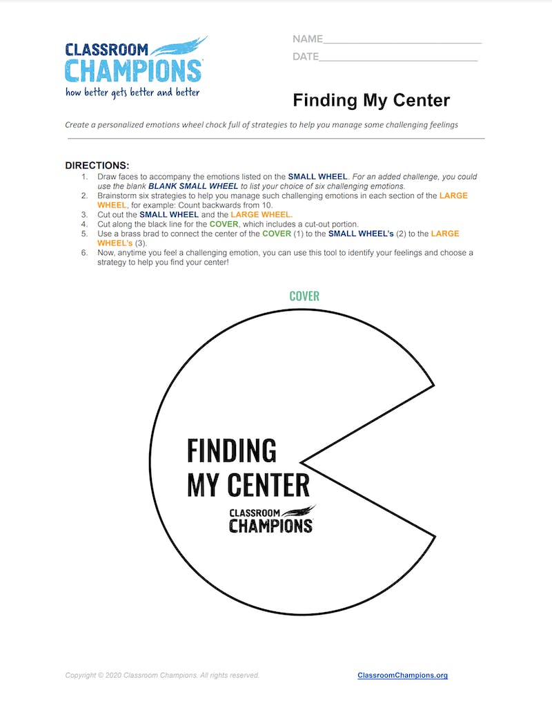 Preview image of a 'Finding My Center' worksheet
