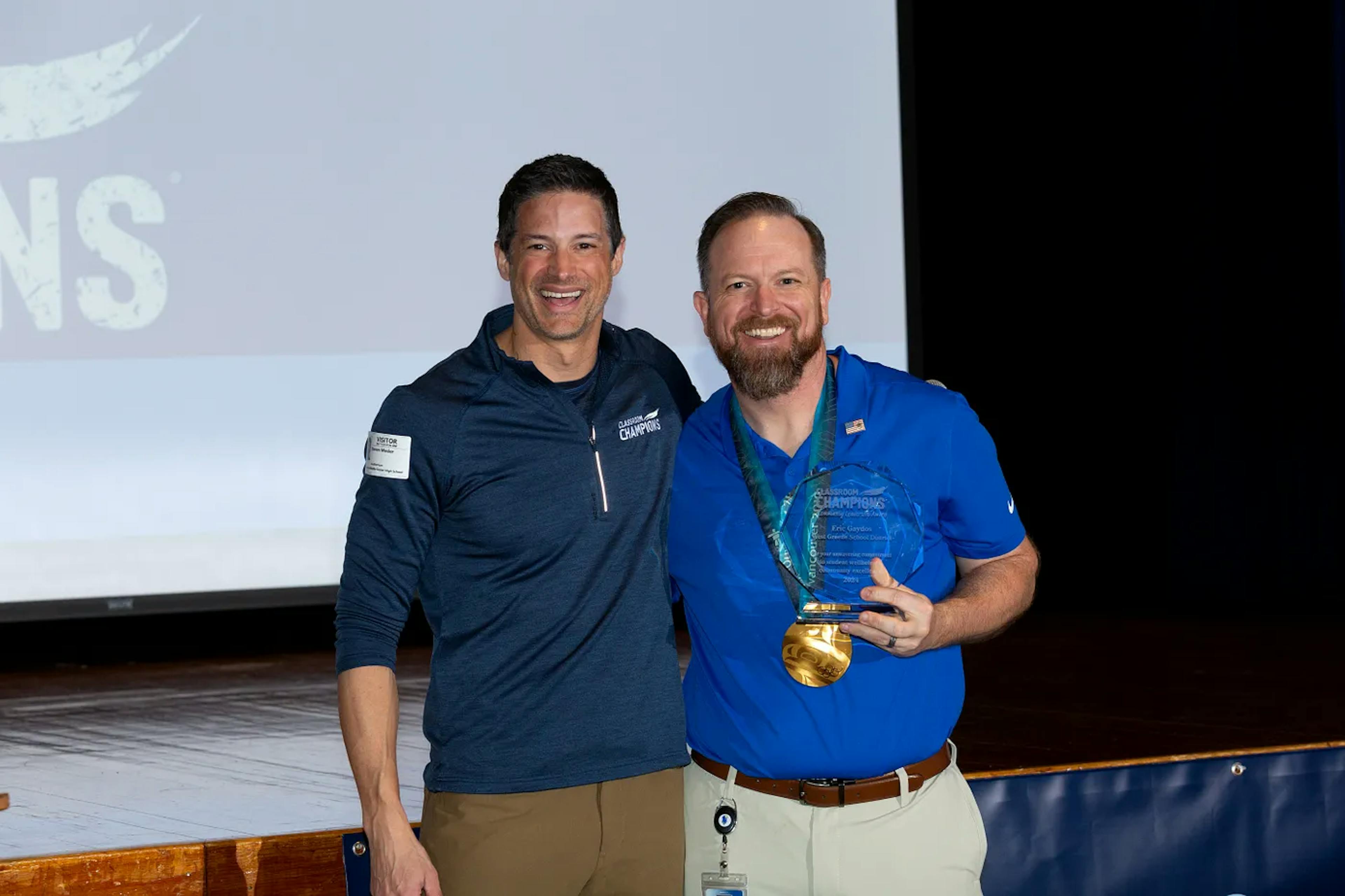 Steve Mesler and Eric Gaydos pose for a photo