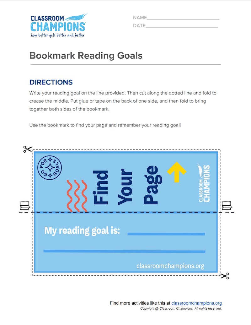 Preview image of a Bookmark Reading Goals worksheet