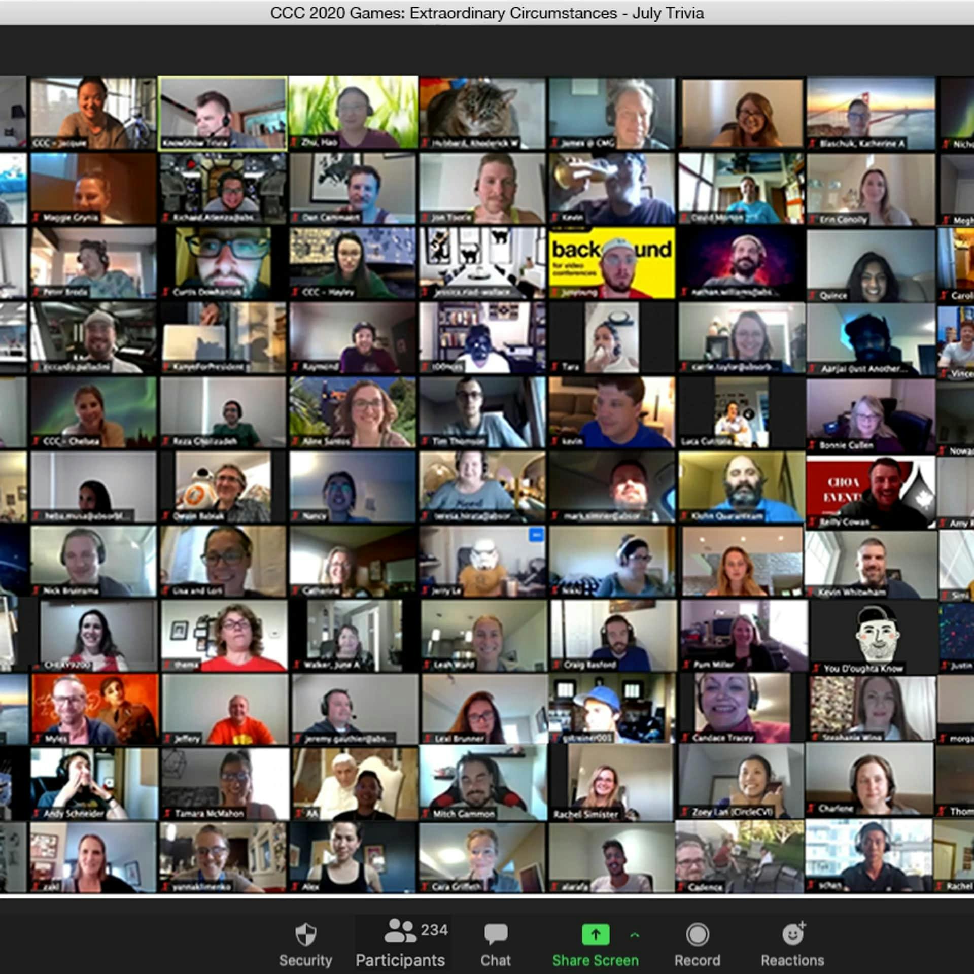 Screenshot of participants from Zoom