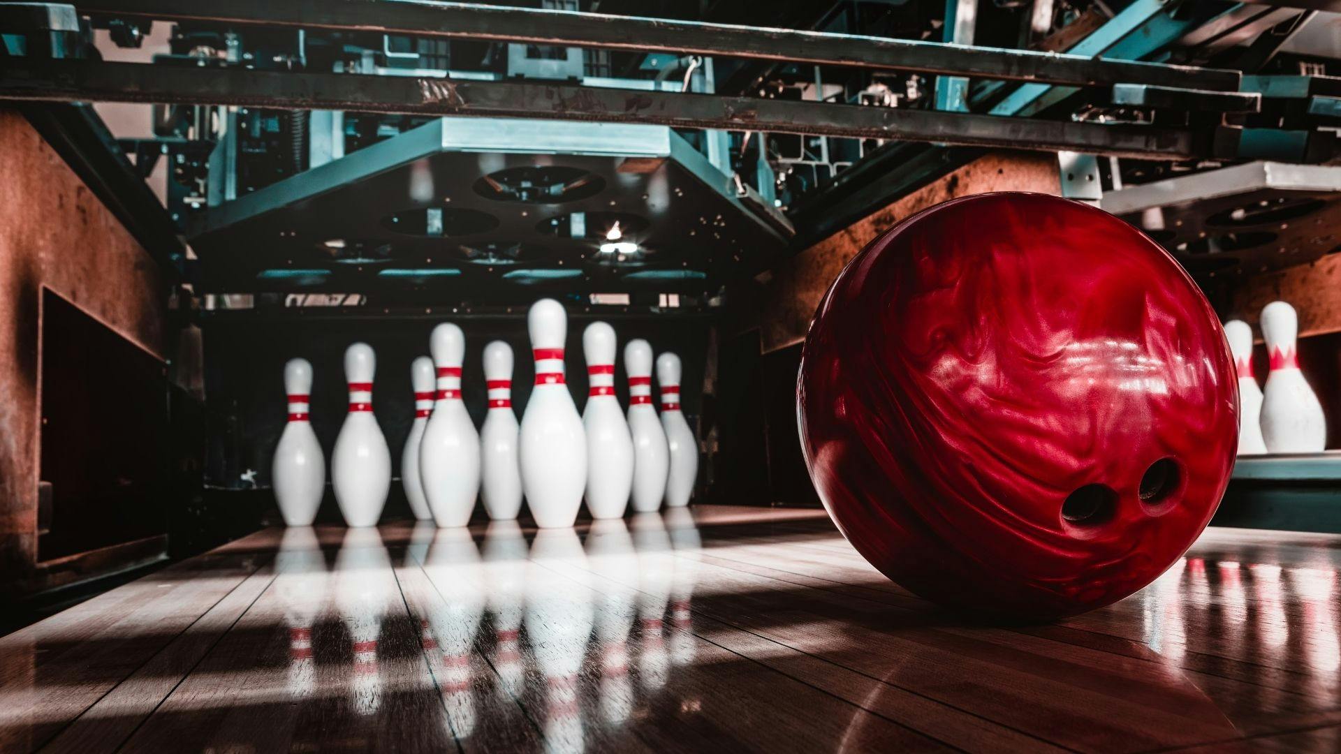 Bowling ball with pins in the background