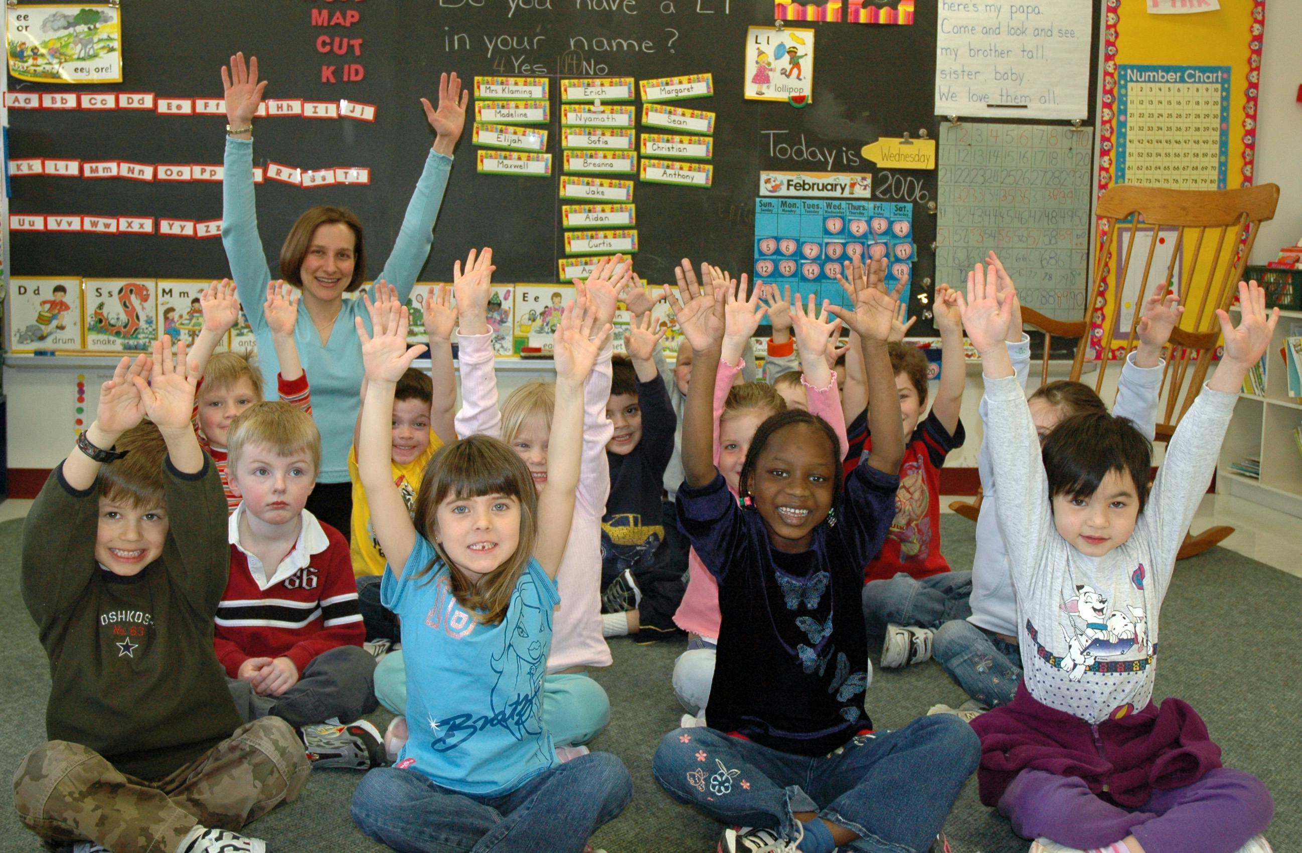 Classroom of children happy and cheering