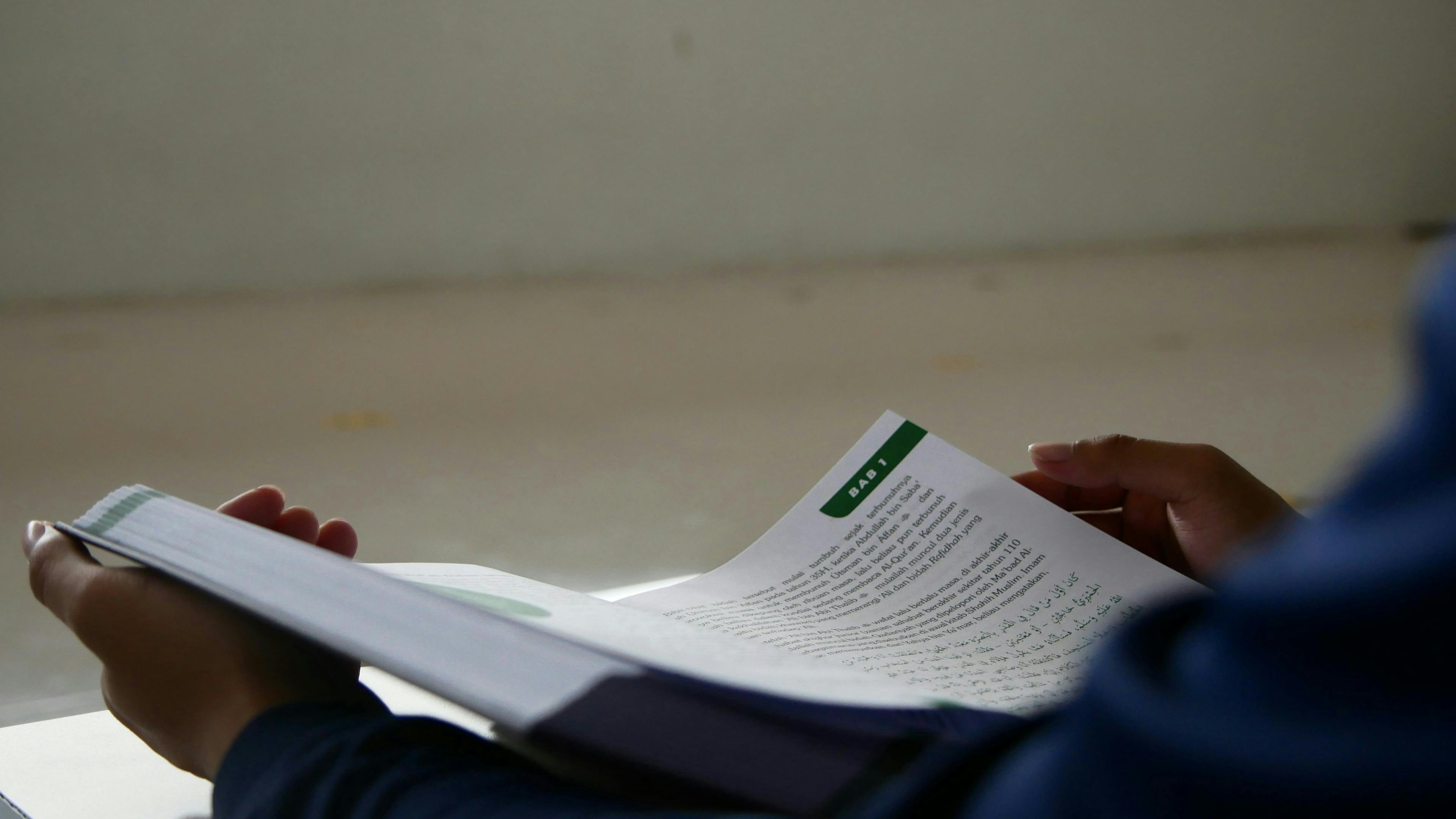 Student reading text book