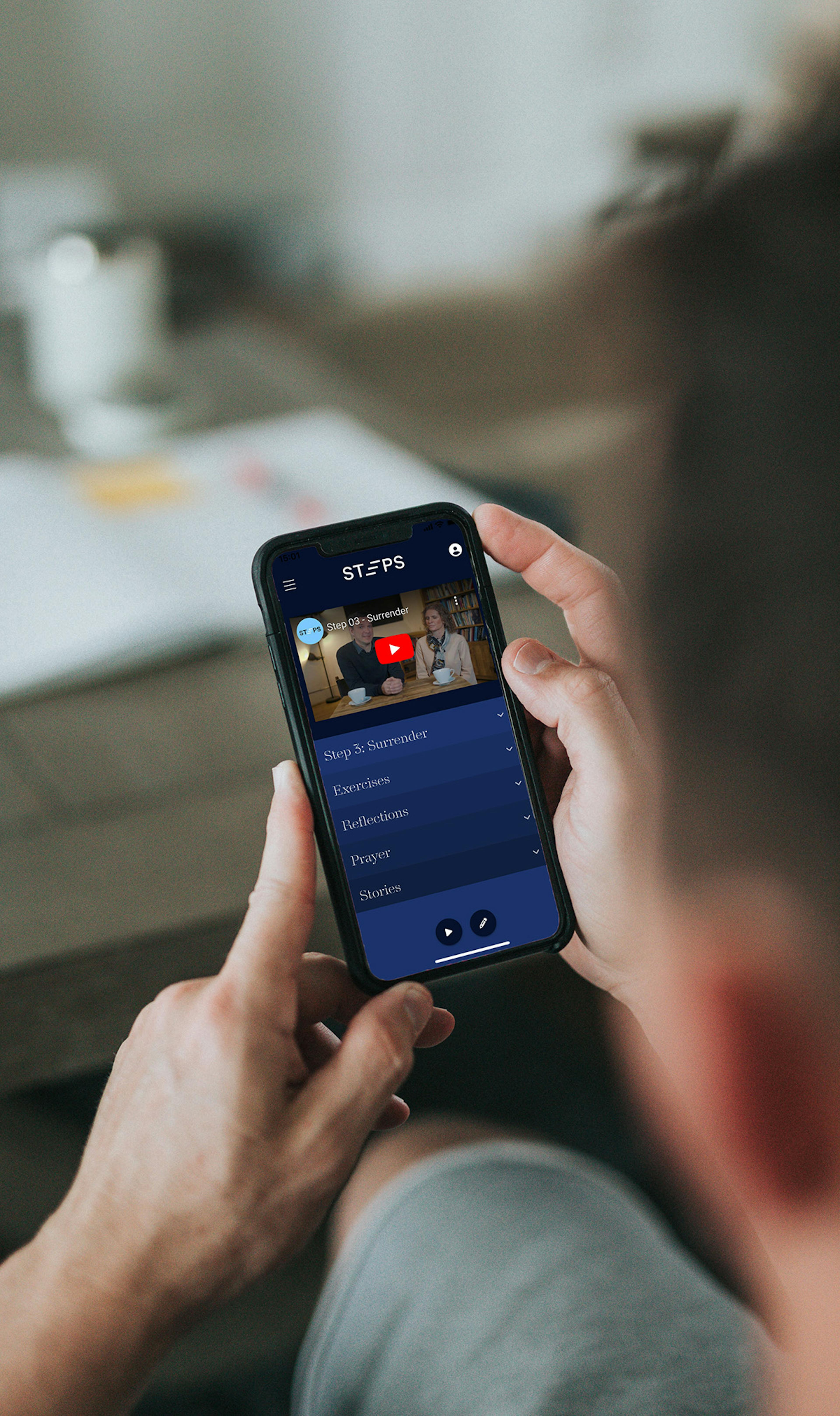 Phone displaying the STEPS app
