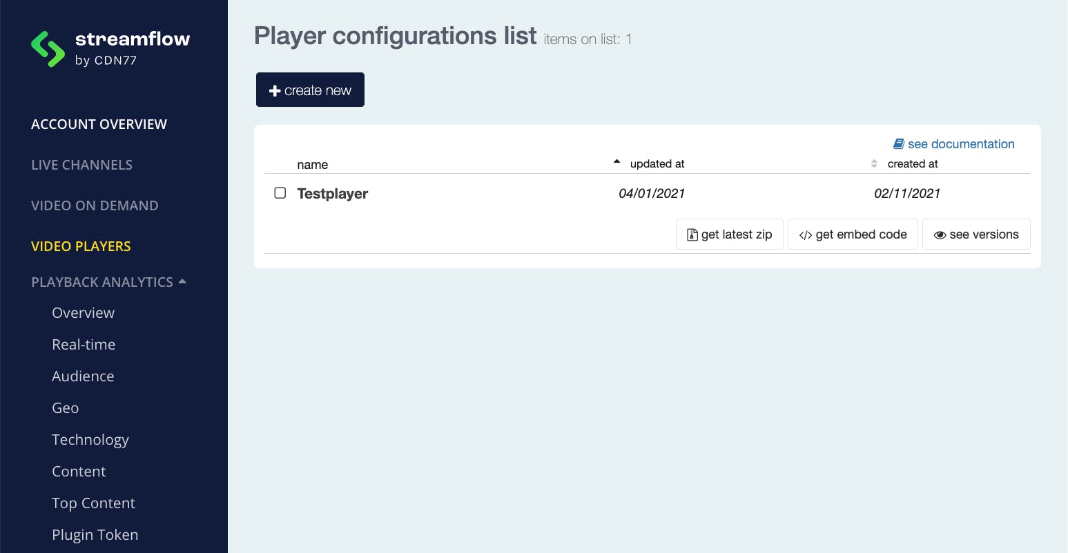 Player configuration list