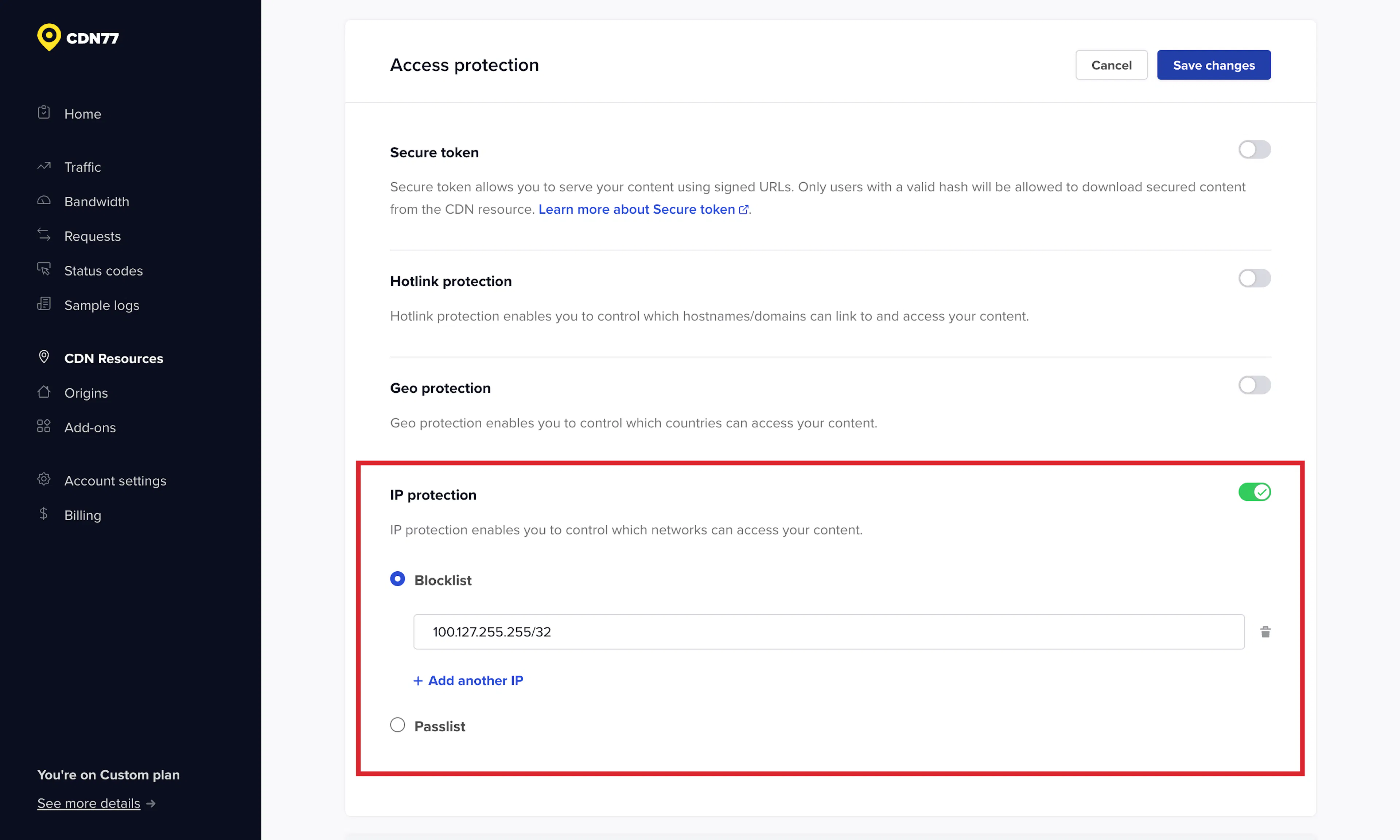 IP access control | CDN77 documentation