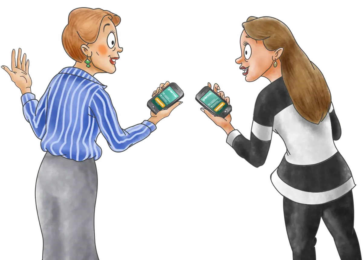An illustration of two women holding up their cellphones