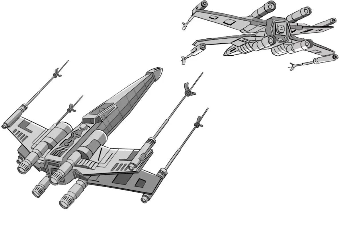 An illustration of two X-Wing fighters