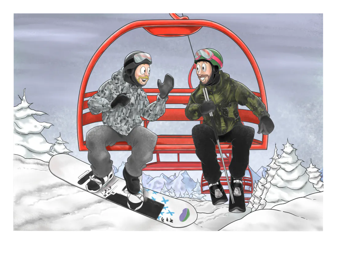 Mark and Lachy on a chairlift