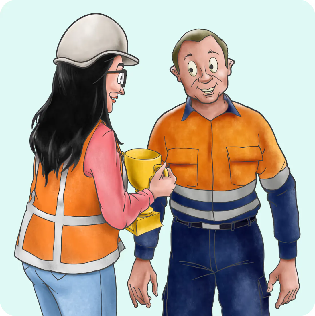 Illustration of a man and a woman in construction clothing