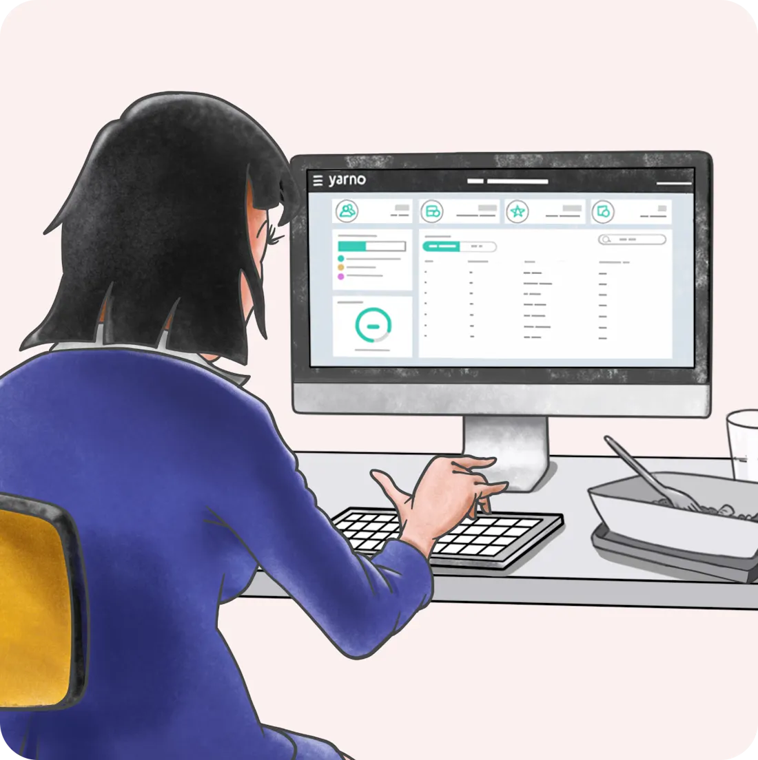 Illustration of a woman working in front of a computer