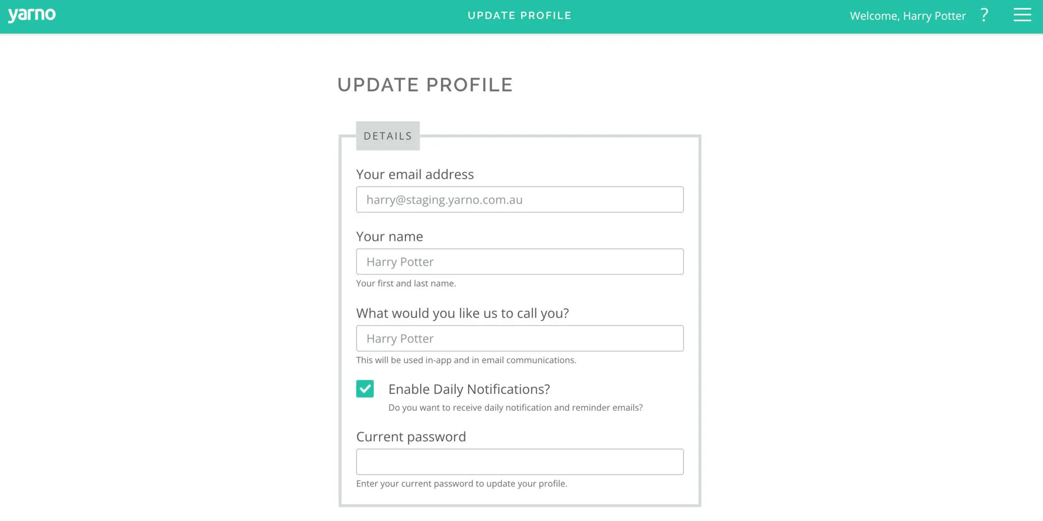 update profile screenshot