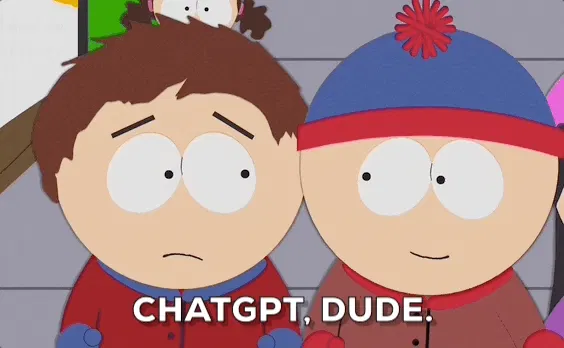 A South Park character whispering to another South Park character