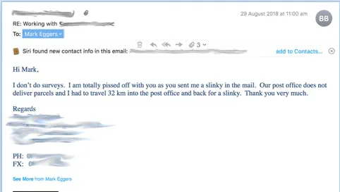 Screenshot of email