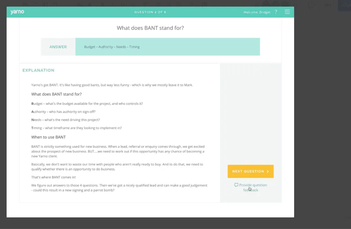Yarno answer screen