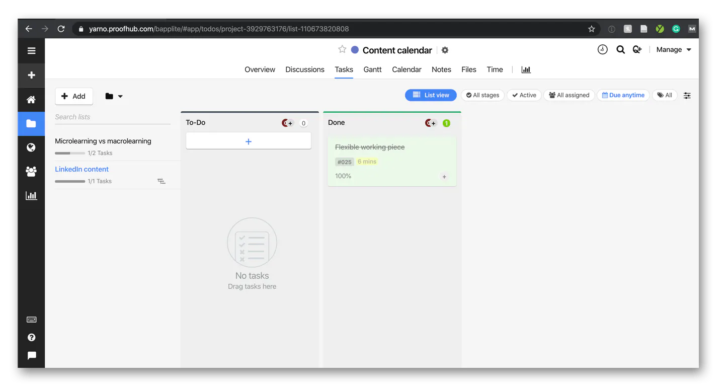 The ProofHub tasks page