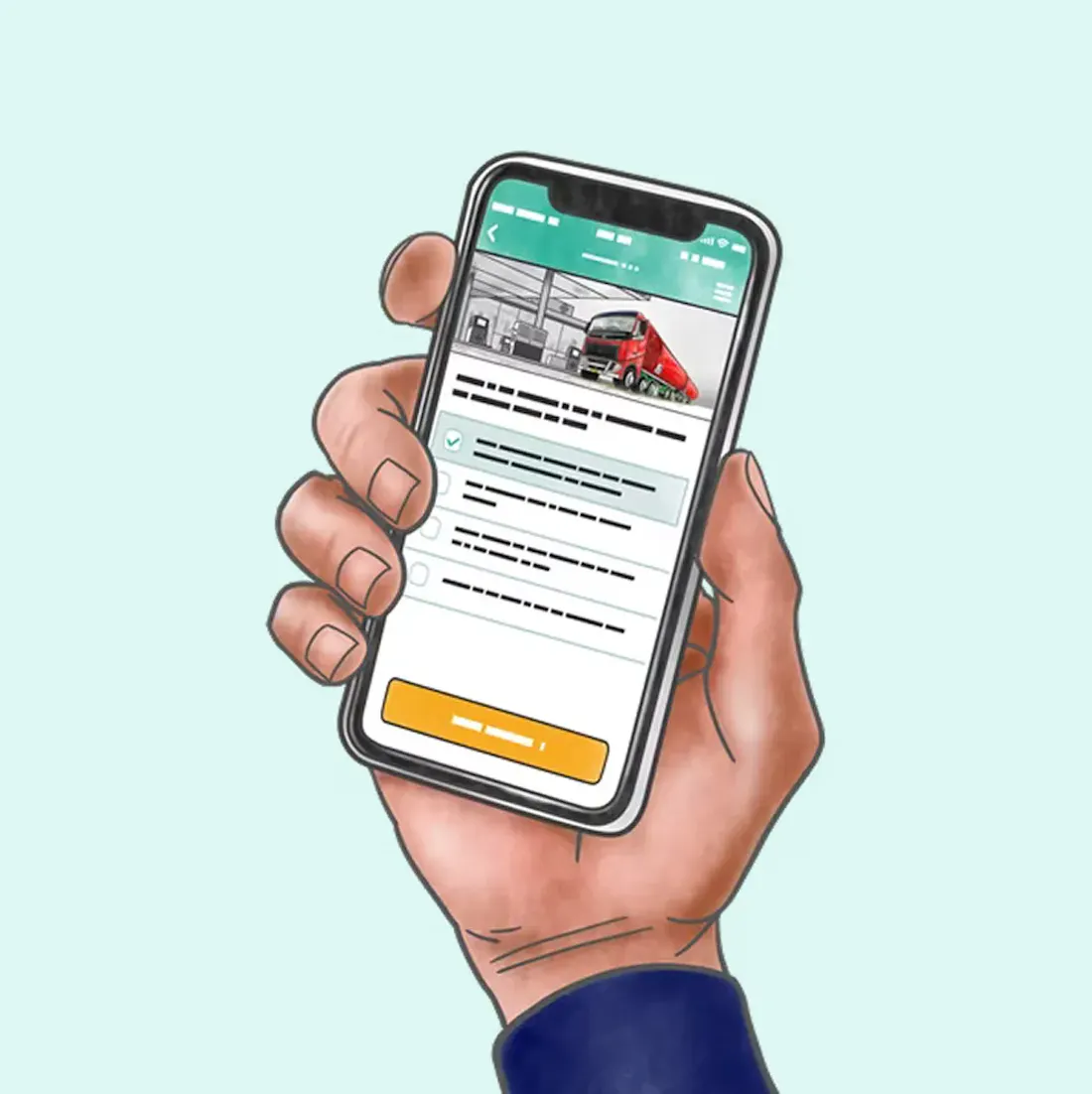 An illustration of a hand holding up a smartphone
