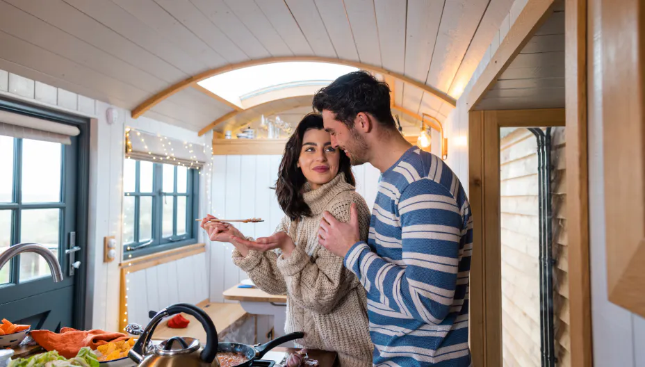 Couple cooking together