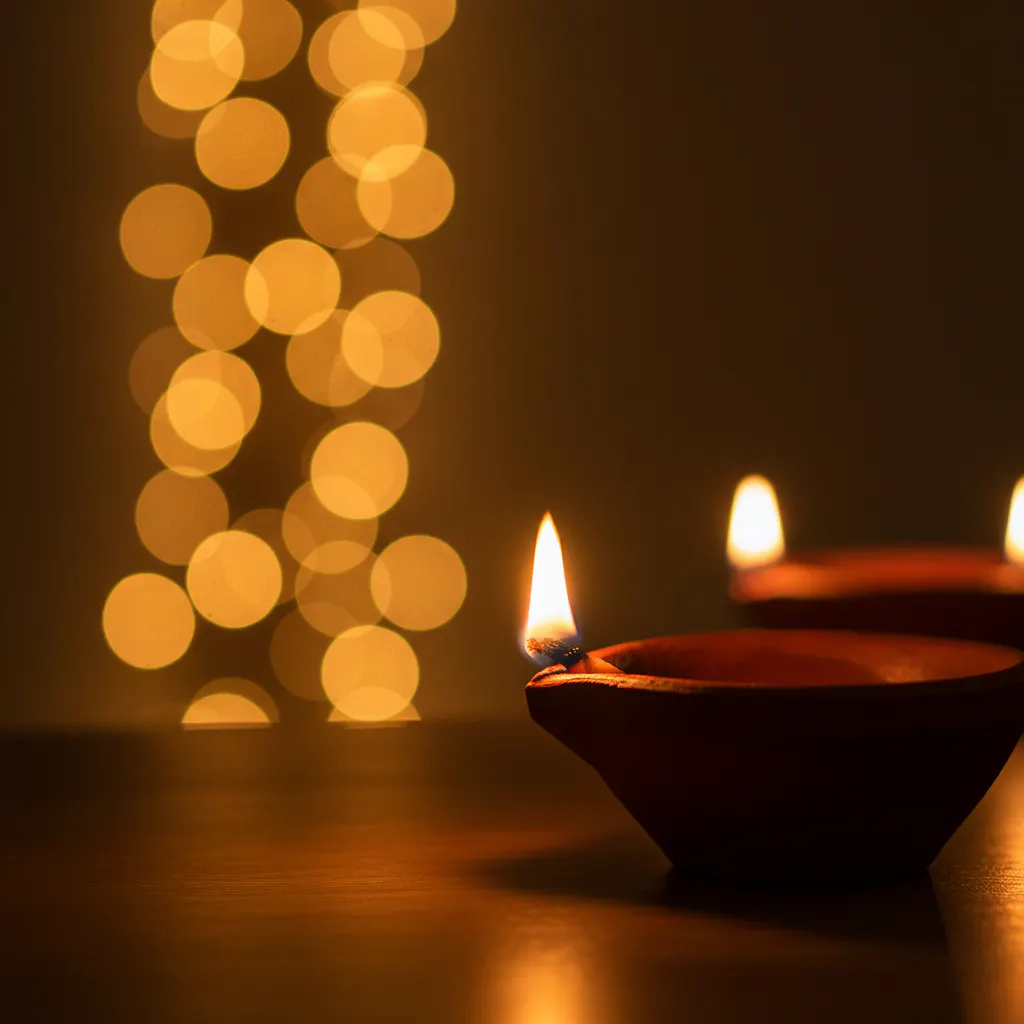 Glowing diya symbolizing hope and light.