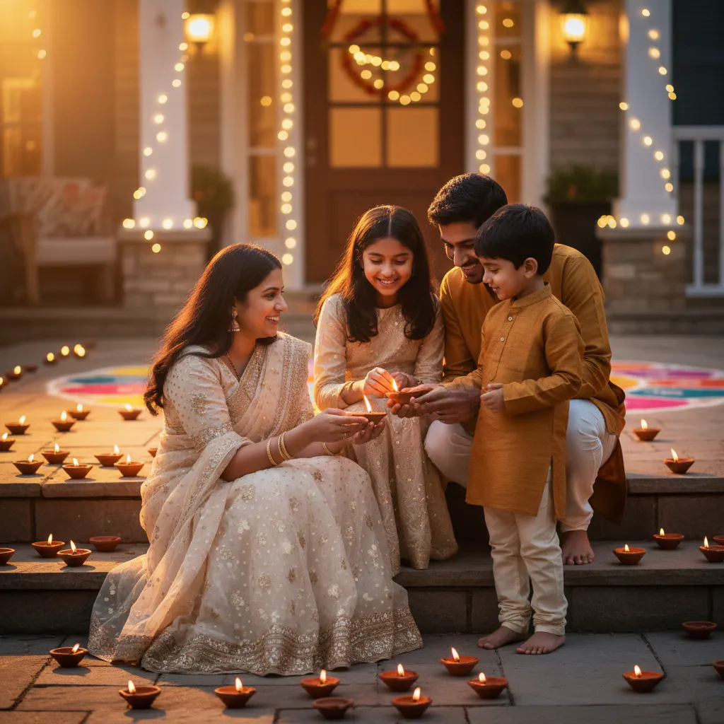 Family and friends celebrating Diwali together.