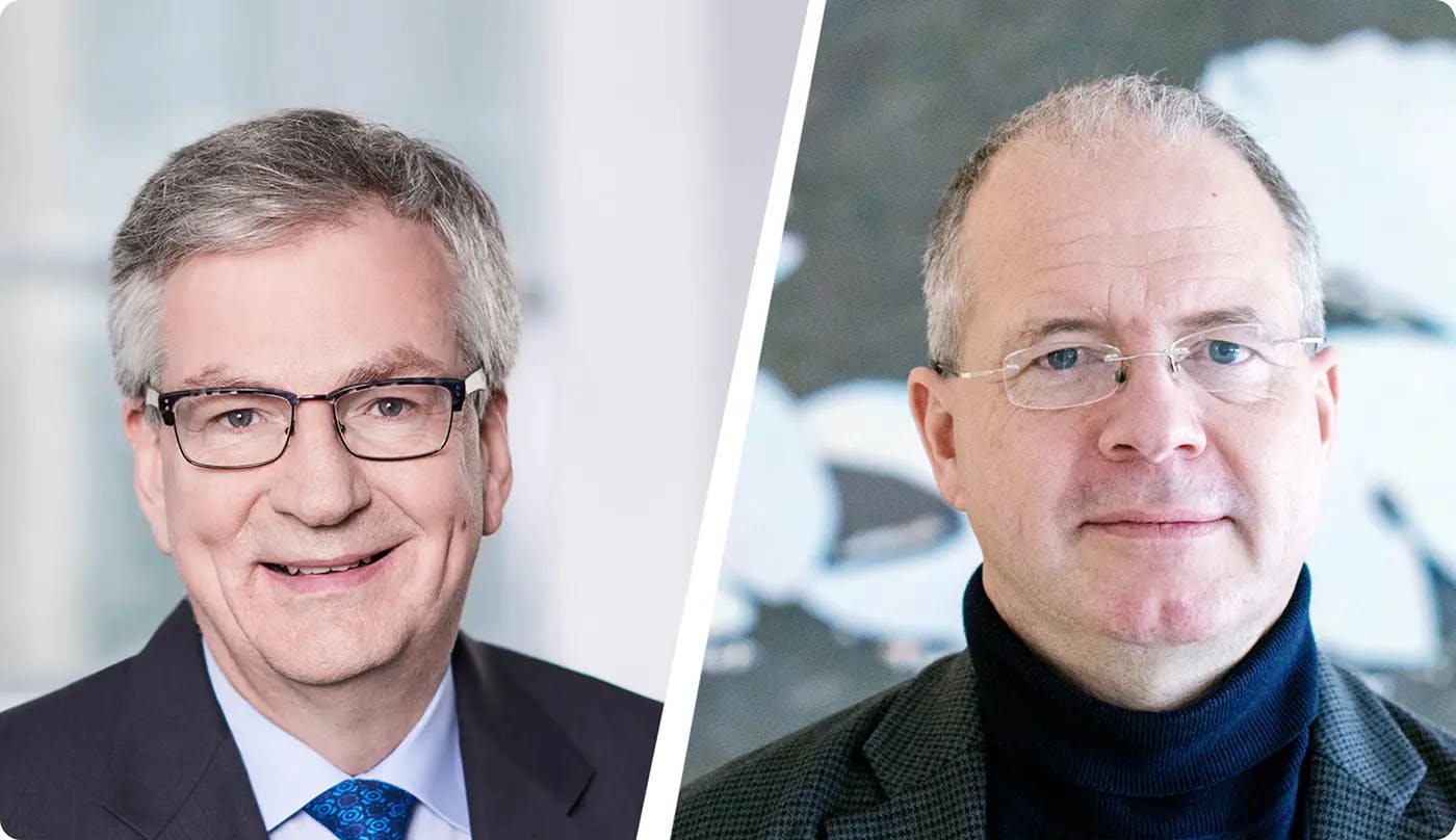 Abbildung zeigt Portrait-Fotos von Martin Daum (Vorsitzender des Vorstands der Daimler Truck AG und Mitglied des Vorstands der Daimler AG) und Martin Lundstedt (Präsident und CEO der Volvo Group)