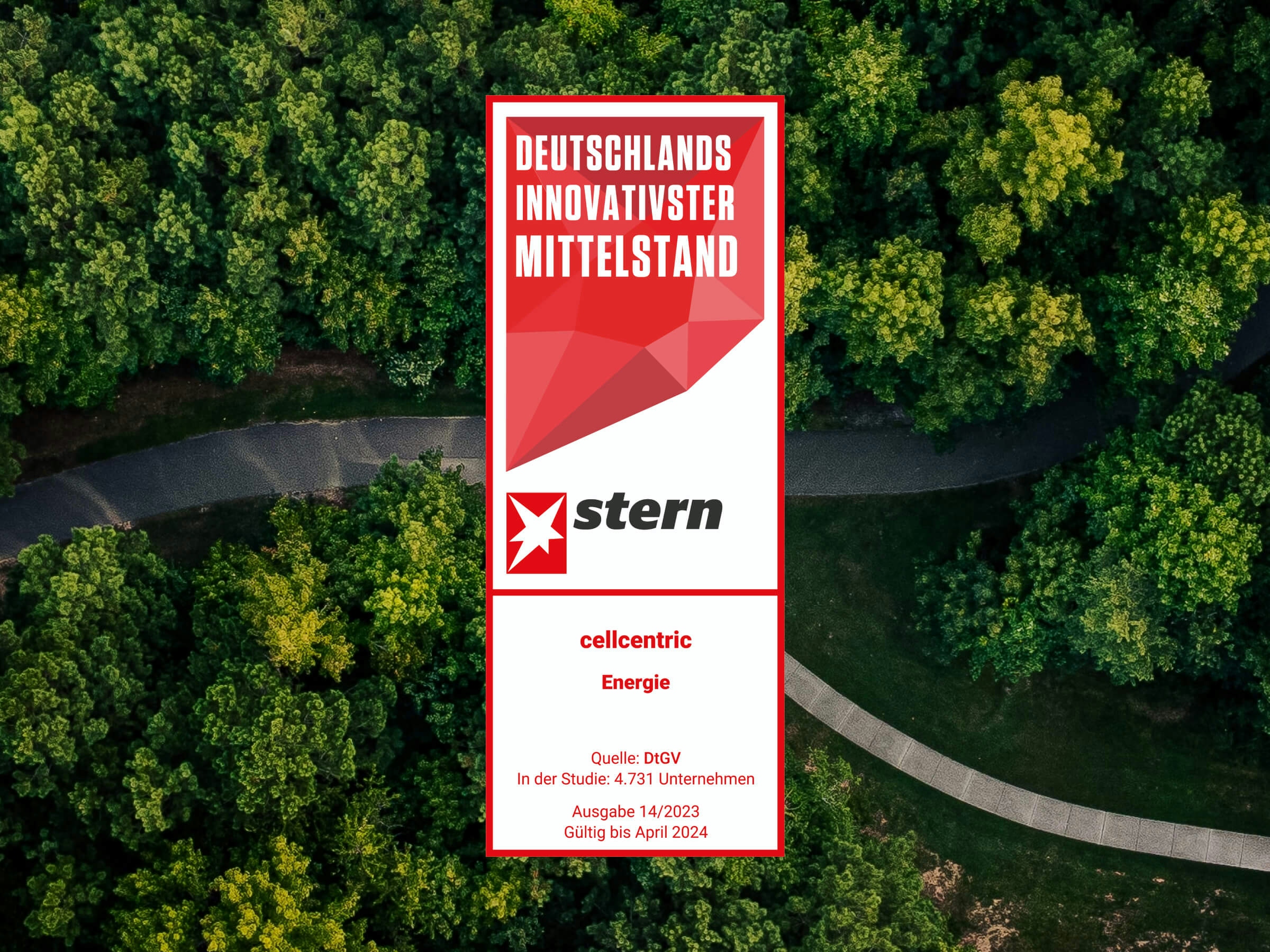 Bild der Auszeichnung für Deutschlands innovativstes mittelständisches Unternehmen von stern an cellcentric