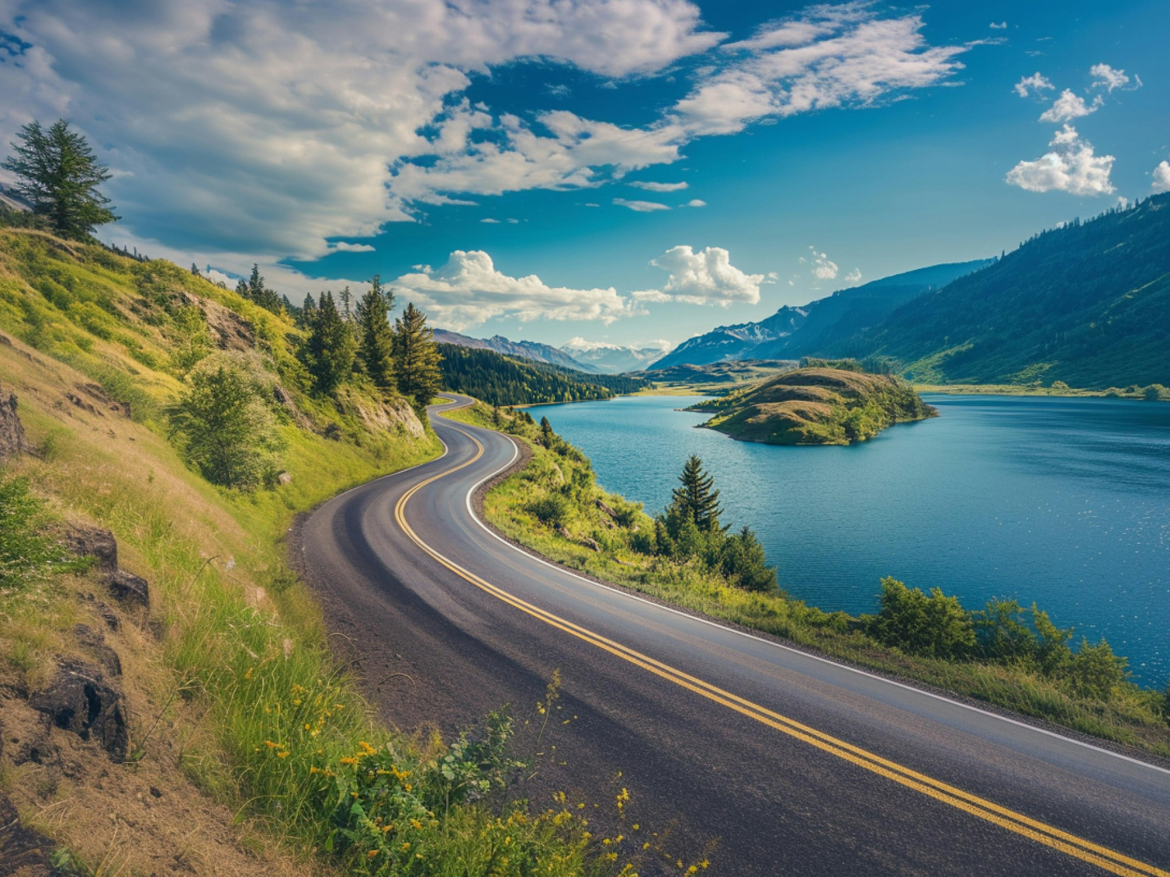 road by a lake