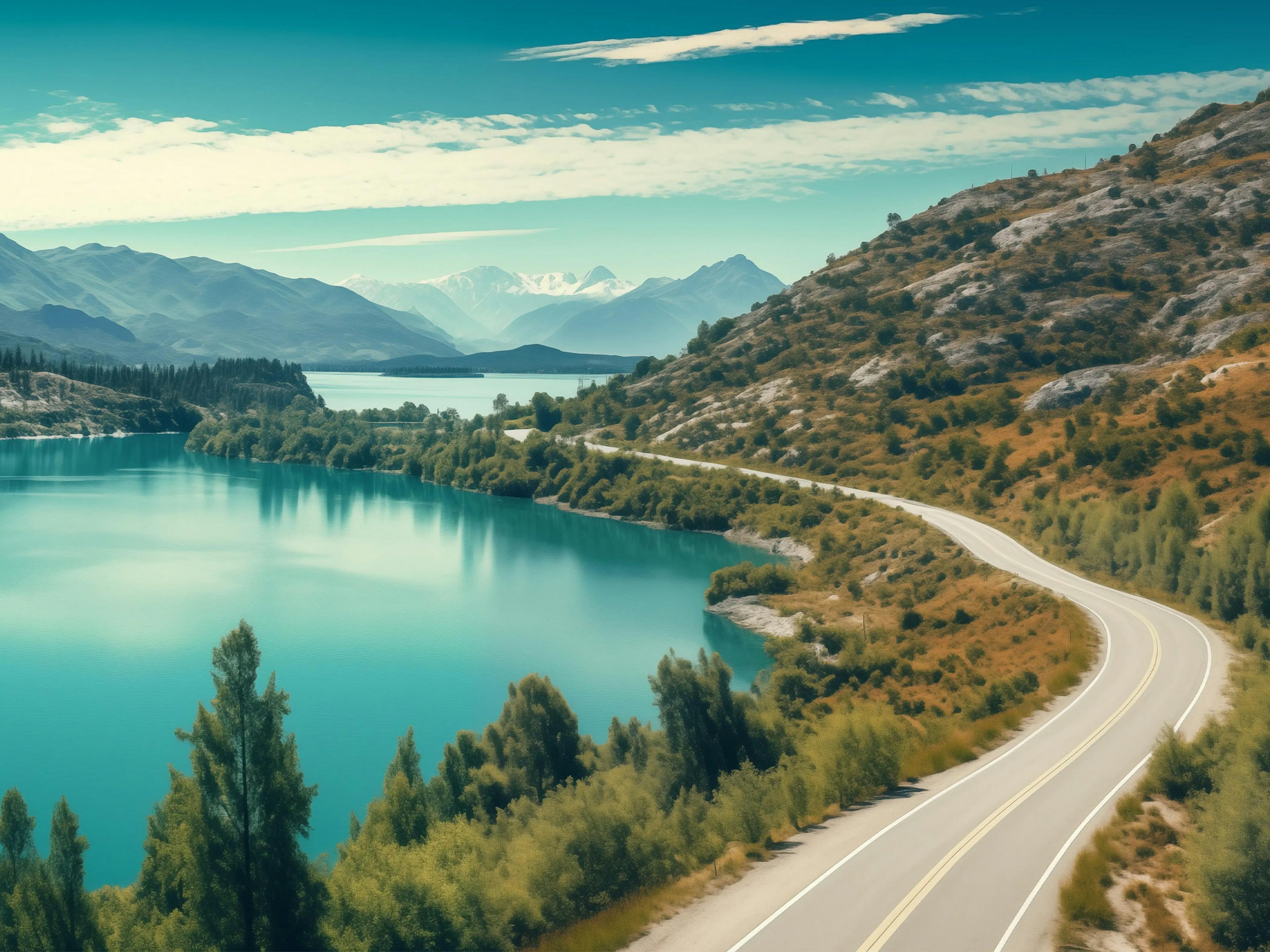 Bild einer Straße an einem See