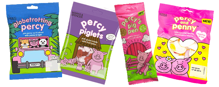 Examples of Percy Pig's ever-expanding range of confectionery.