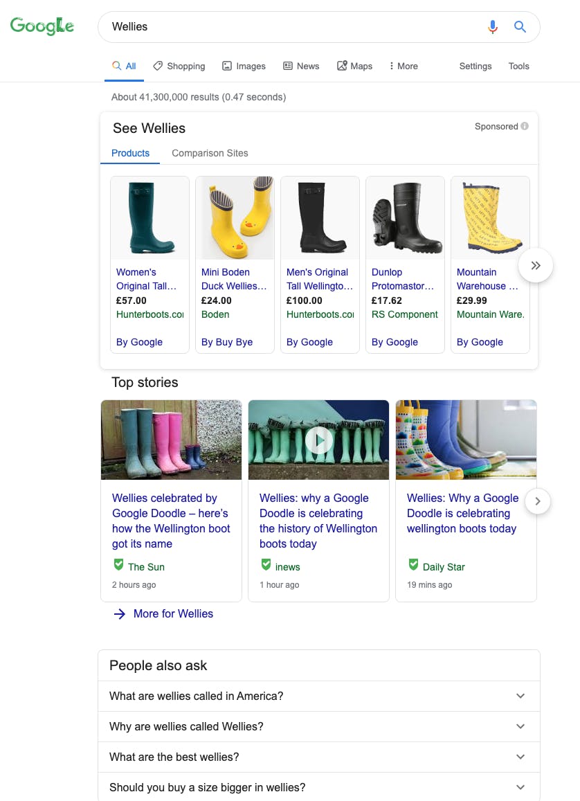 Google search for 'Wellies'