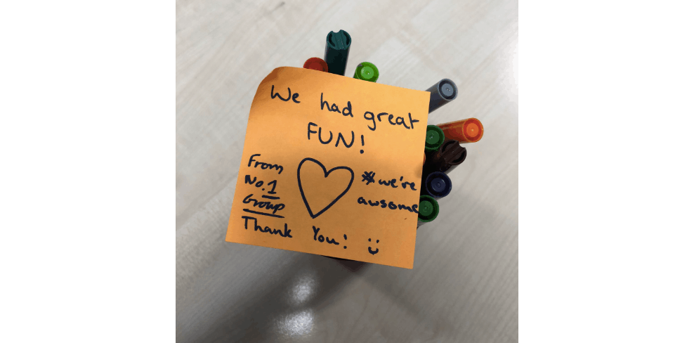 Post it note thank you to Signal from Stirling High School