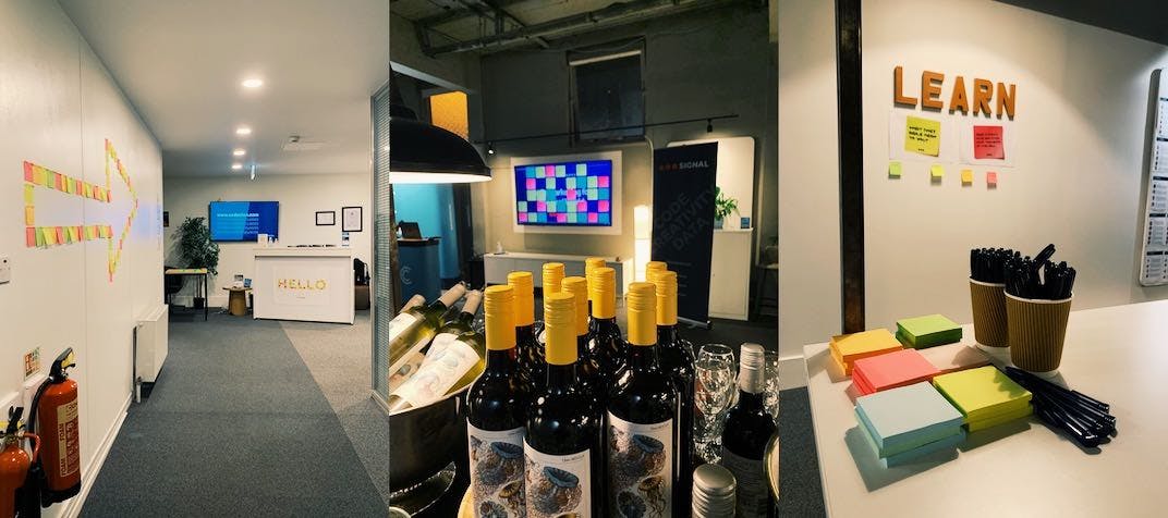 the venue was decorated like an agile environment with plenty of Post-It notes