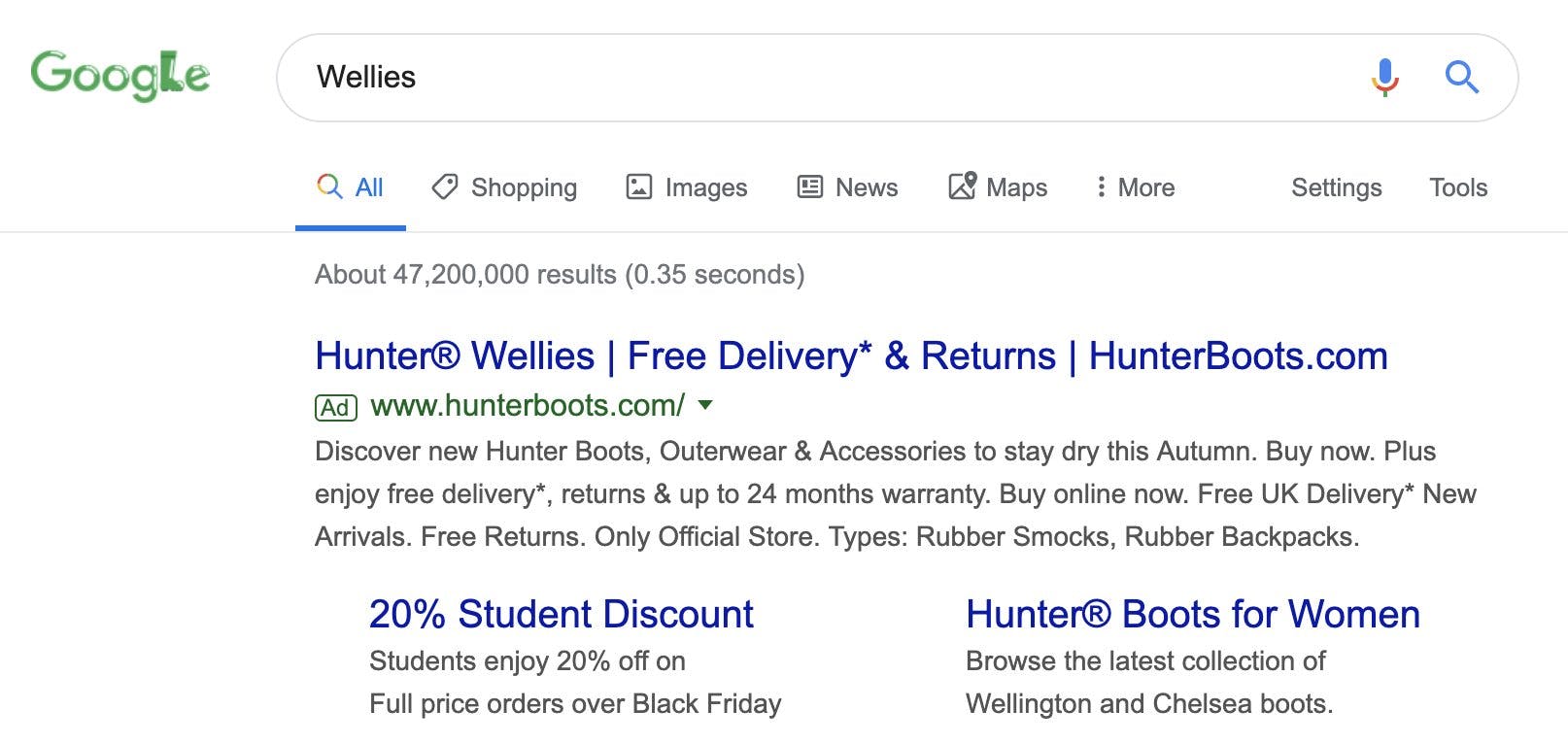 Google search for Wellies