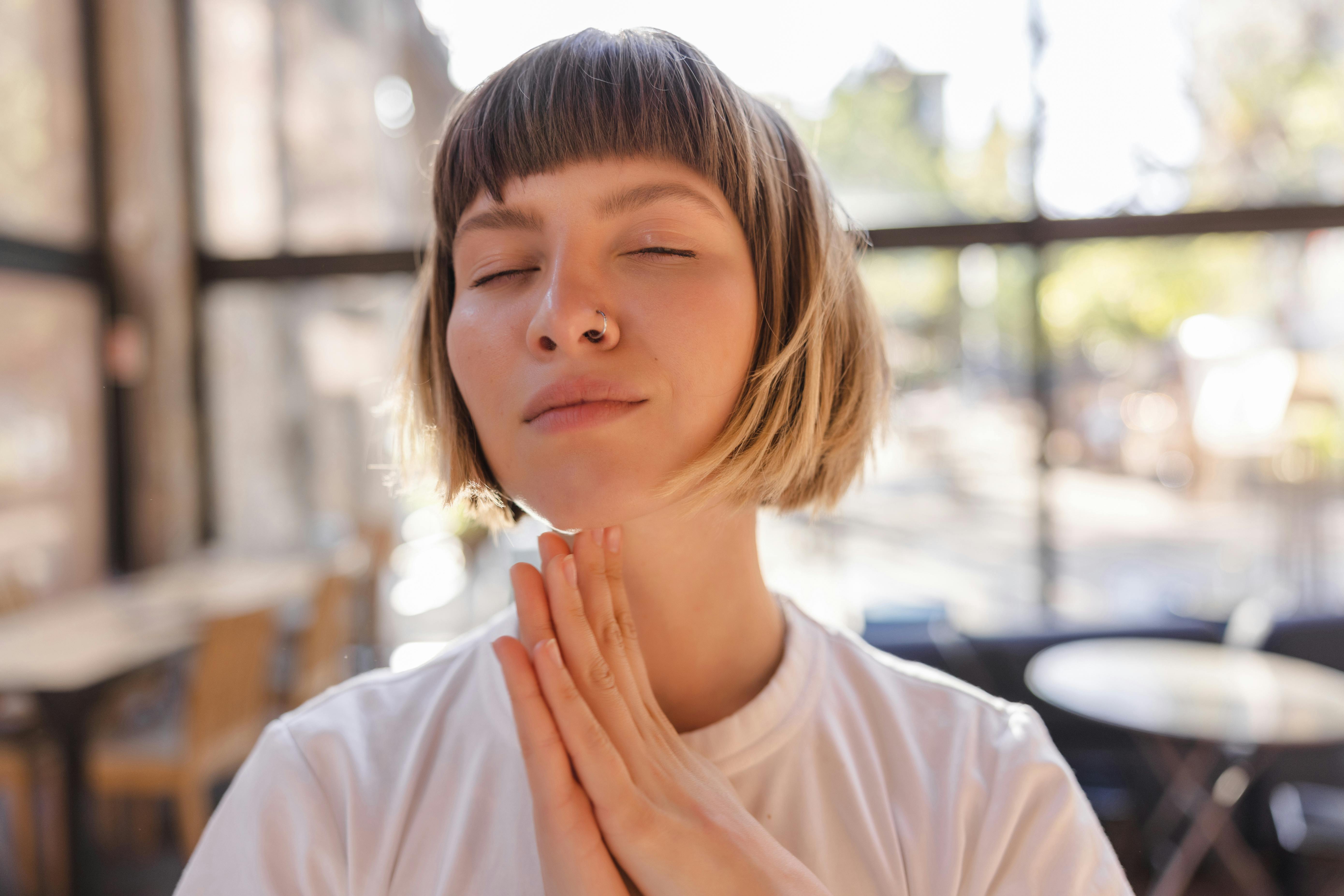 Woman looking calm and free of stress