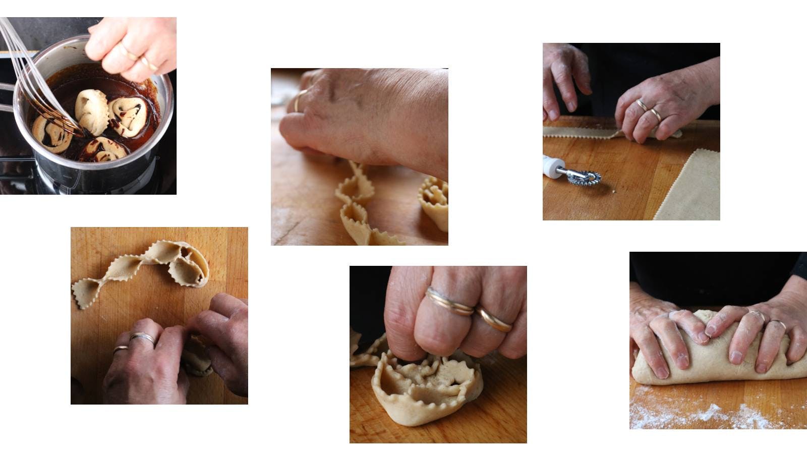 Composite photo showing the various steps for preparing cartellate