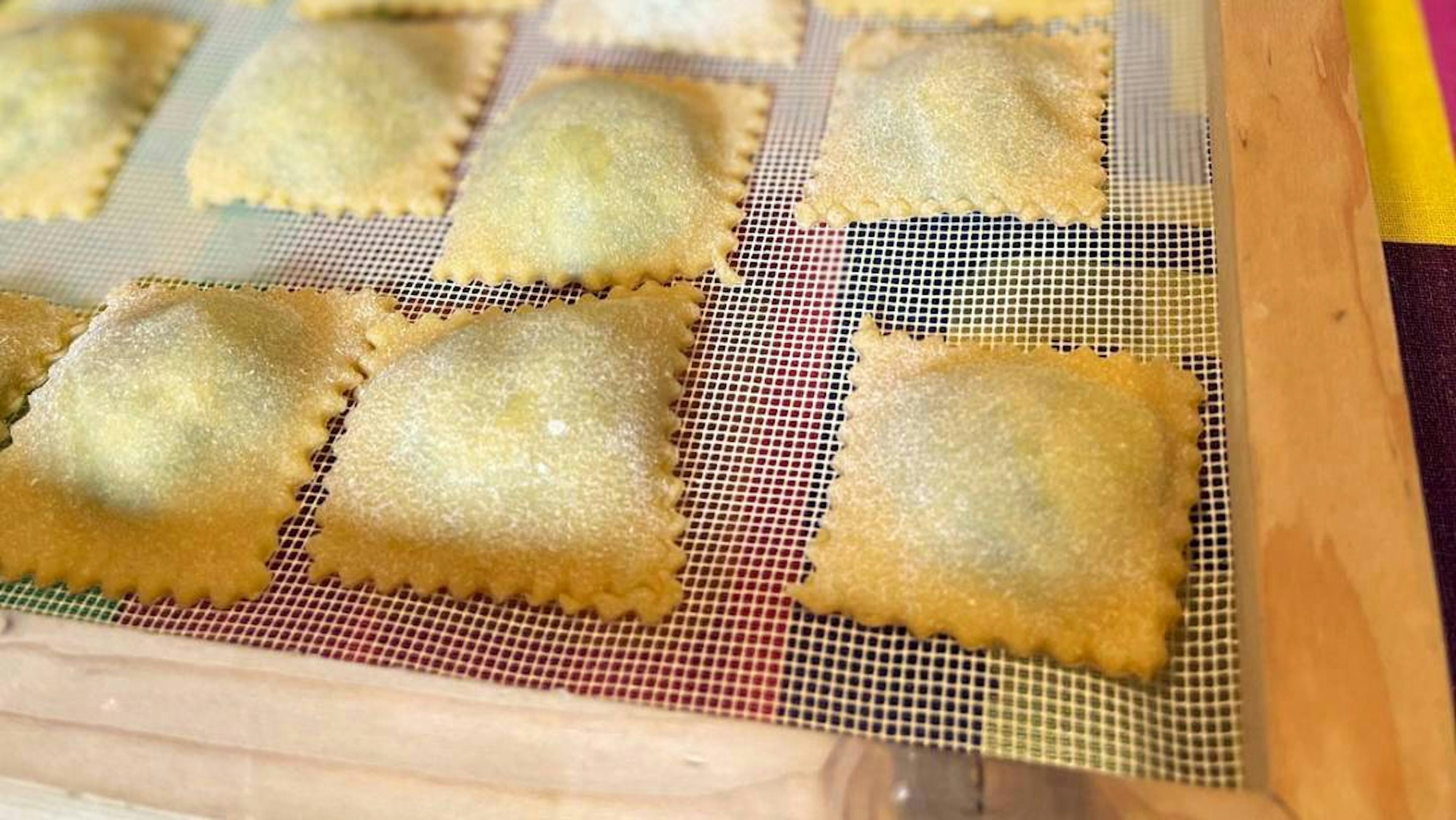Ricotta and spinach ravioli still to be cooked