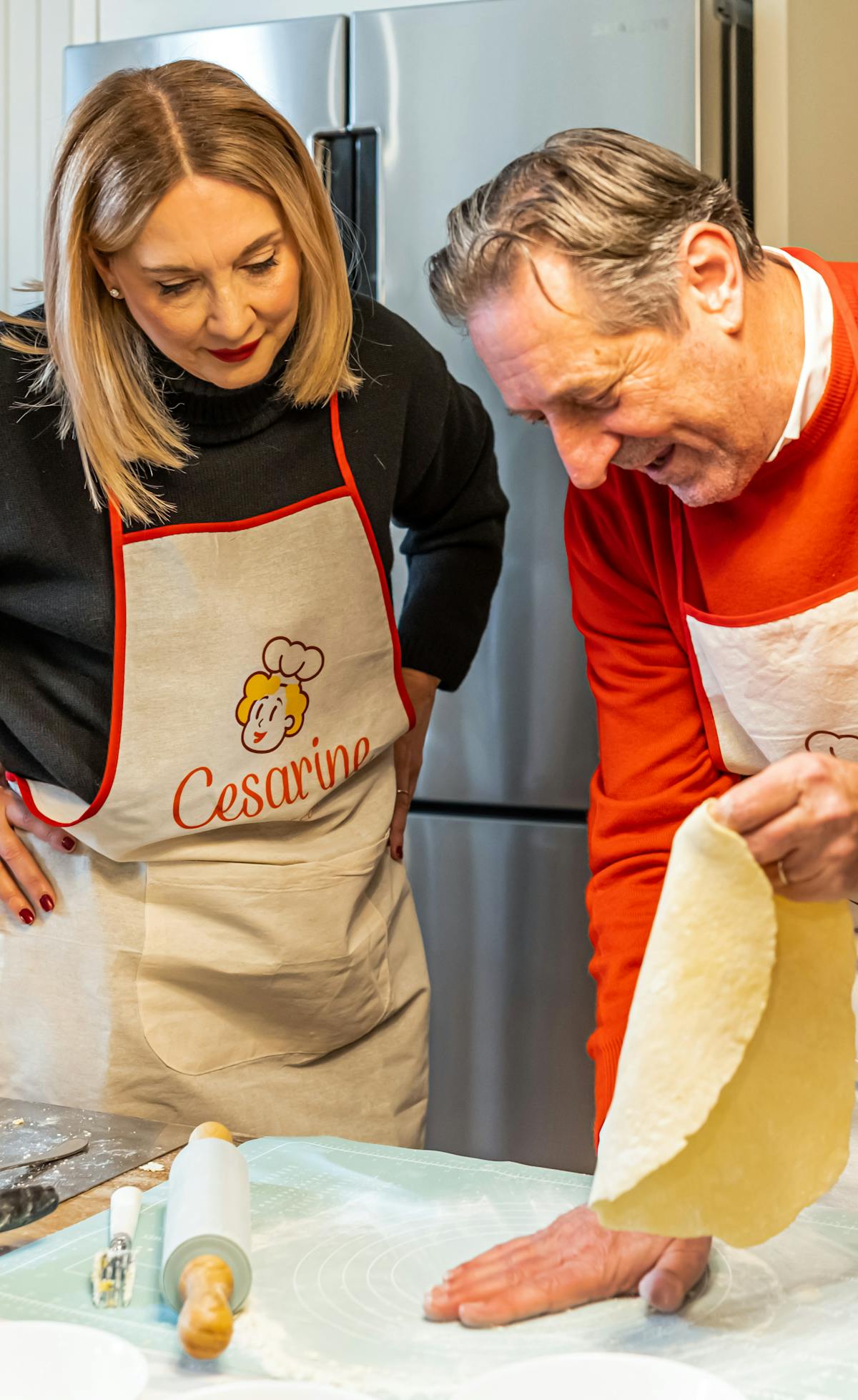 Cesarina and guest making fresh pasta