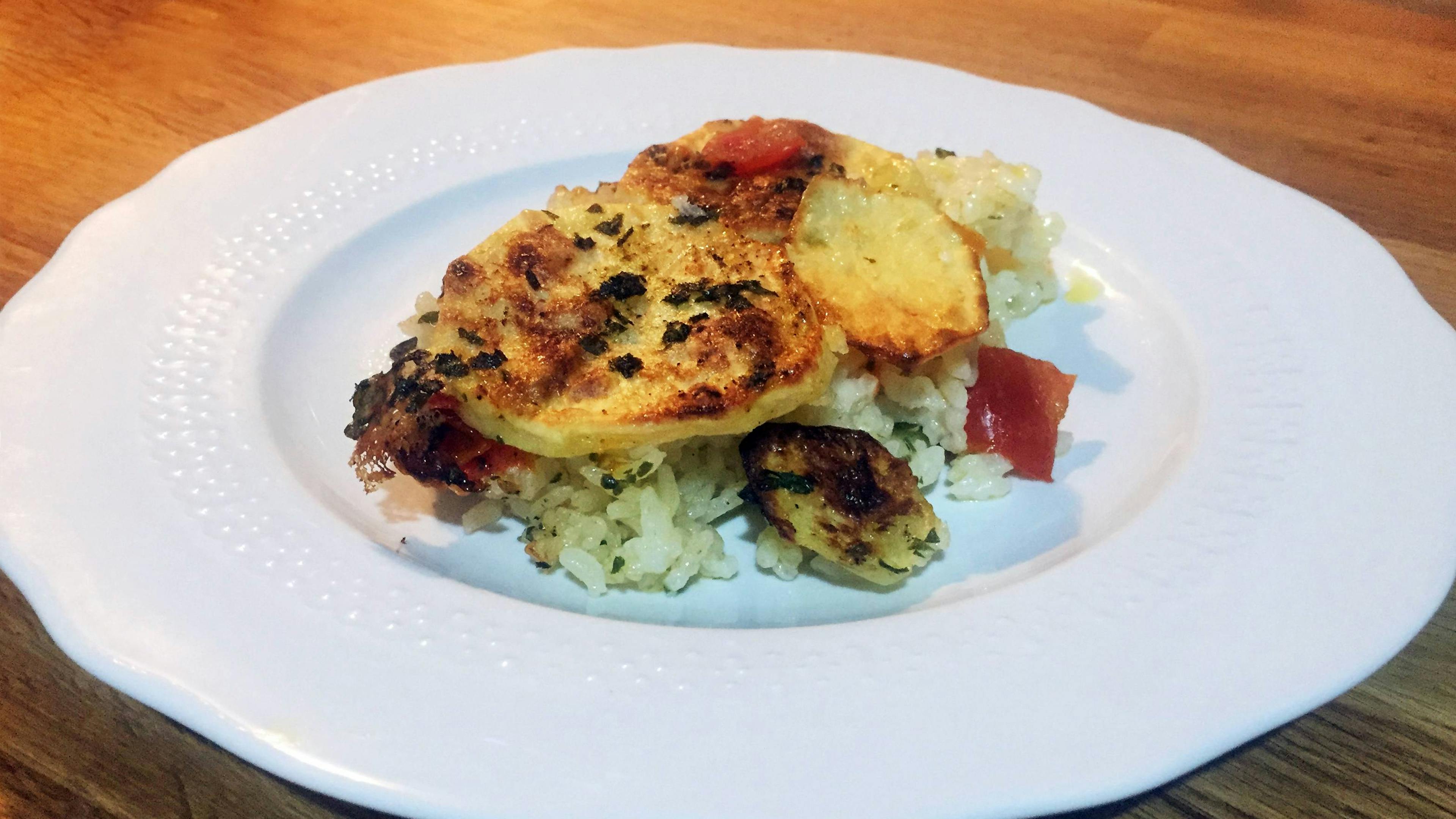 Tiella with rice, potatoes, and mussels, photo of the dish, Cesarina Anna