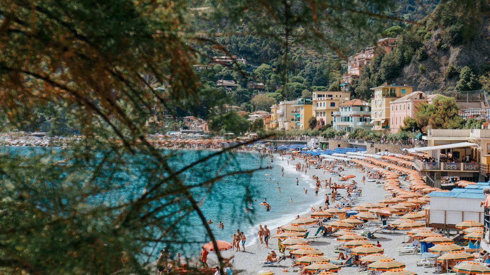 Monterosso, beach, umbrellas, Cinque Terre, Liguria