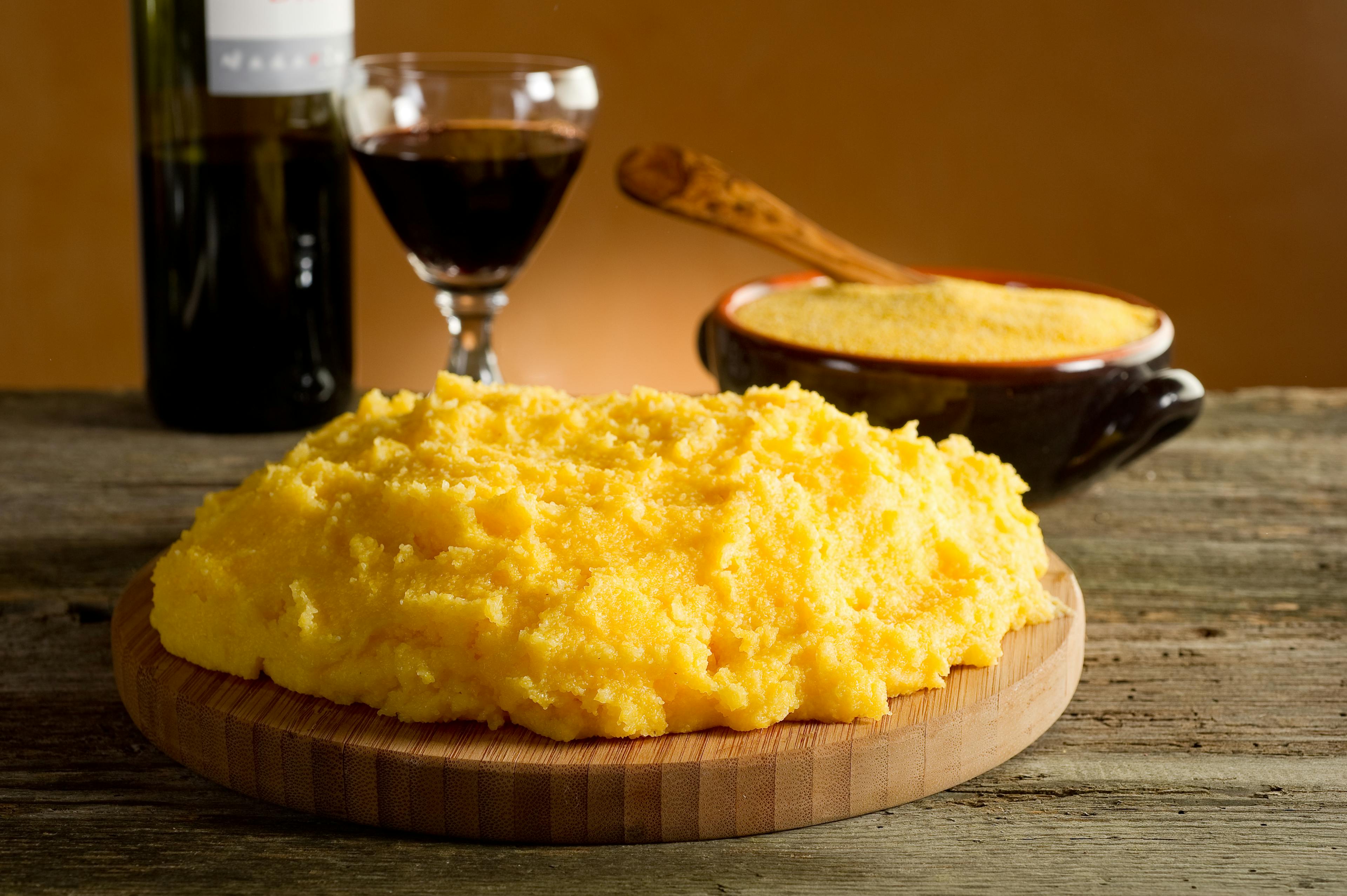 "Polenta on a wooden cutting board