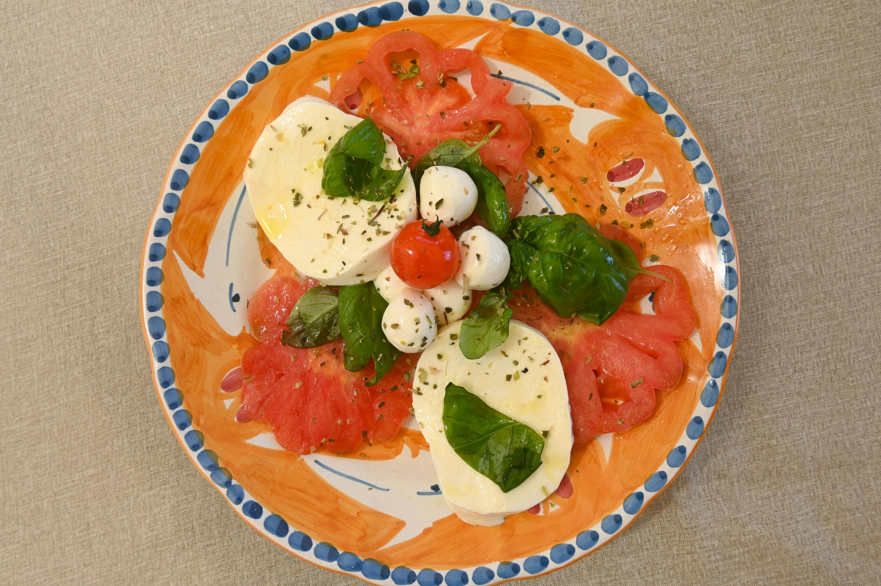 Top view of a plate of Caprese salad